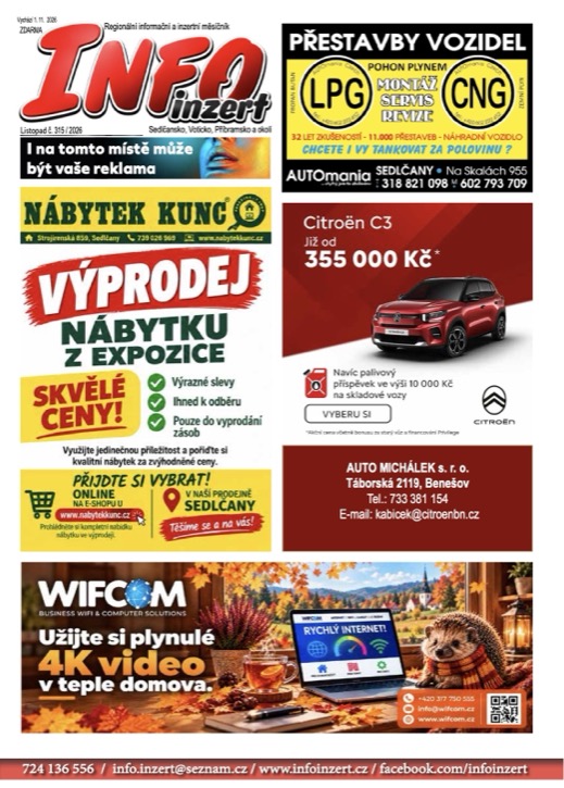 INFO inzert Příbram, Sedlčany, Votice, titulní strana Listopad 2026, č. 315